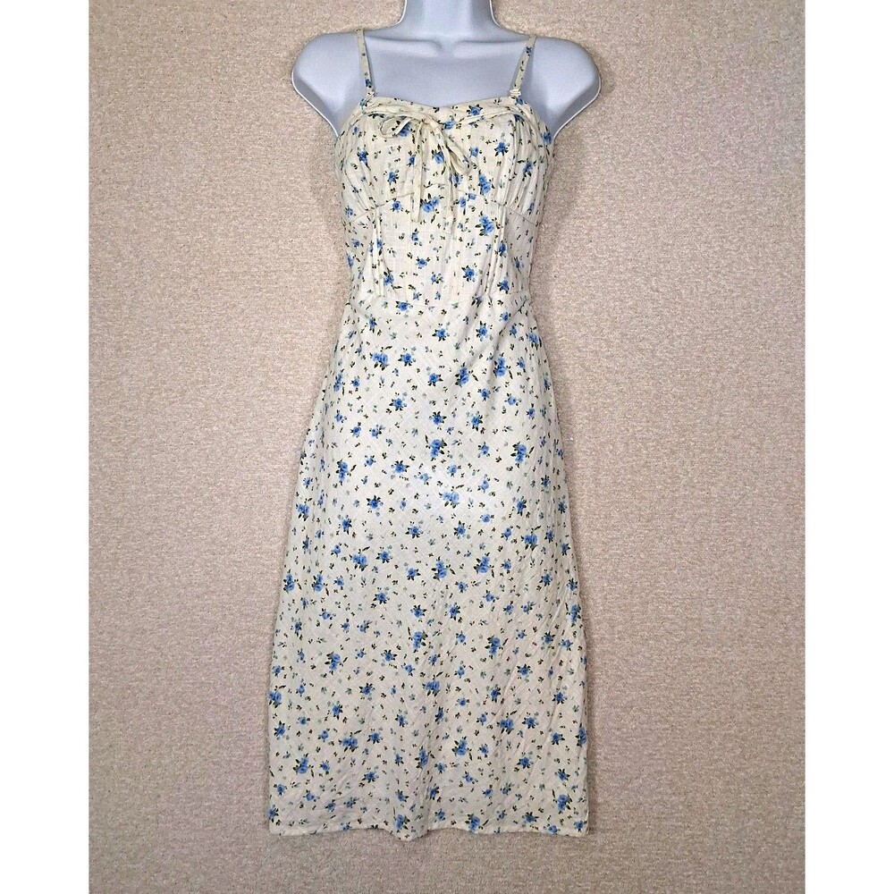 Babydoll Floral Corset Bow Midi Dress Sz 6 Sweetheart Coquette Cottage Fairy